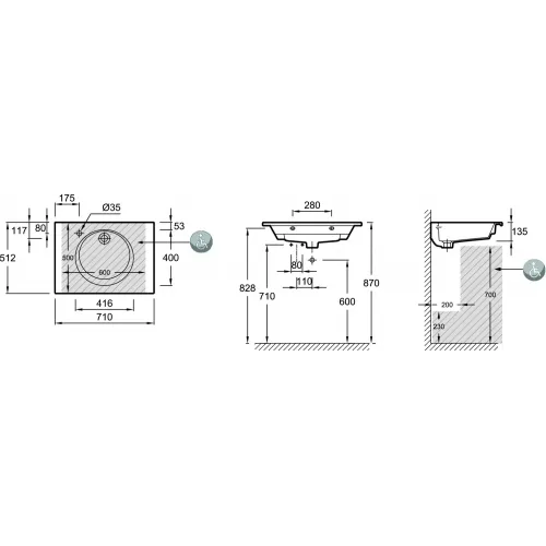 Подвесная раковина Odeon Rive Gauche 71х51,2х13,5 см, санфарфор EXAX112-Z-00 Jacob Delafon