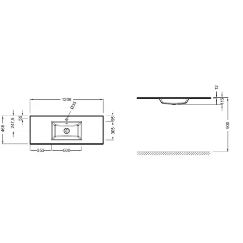 Мебельная раковина Vox 120х46 см, с 1 отверстием для смесителя, белая глянцевая EB2101-DD1 Jacob Delafon