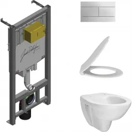 Комплект унитаза с инсталляцией Patio глубина унитаза 54см, клавиша хром глянец, с микролифтом, безободковый, быстросъемное E21740RU-00 Jacob Delafon