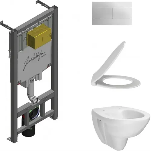 Комплект унитаза с инсталляцией Patio глубина унитаза 54см, клавиша хром глянец, с микролифтом, безободковый, быстросъемное E21740RU-00 Jacob Delafon