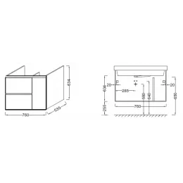 Модуль под раковину Soprano 76х53,5х63,4 см, фасад квебекский дуб, корпус матовый базальт, 2 выдвижных ящика, 1 дверца EB1330-N08-E10 Jacob Delafon