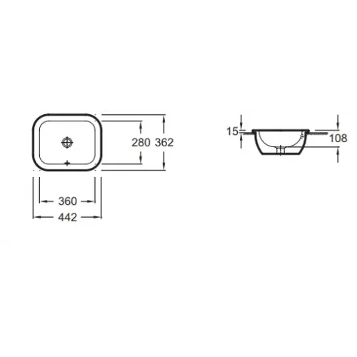 Встраиваемая сверху раковина Vox 44,2х36,2 см, с отверстием перелива в передней части, санфарфор EYD102-00 Jacob Delafon