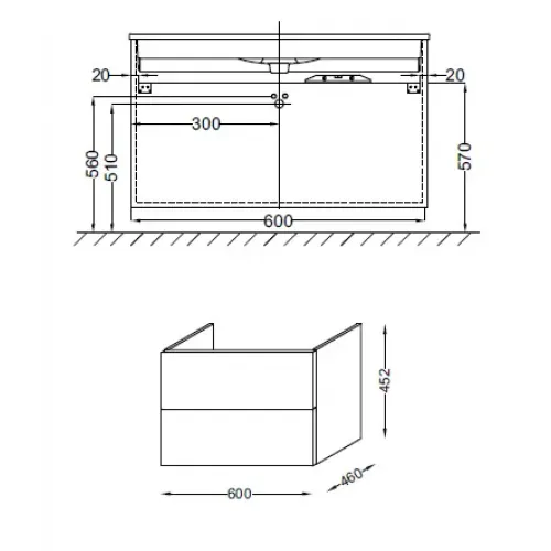 Модуль под раковину Vox 60х46х45,2 см, белый блестящий, ручки изогнутые EB2080-R1-N18 Jacob Delafon