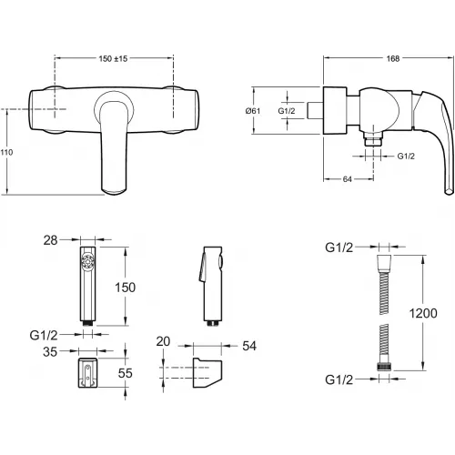 Настенный гигиенический душ Nateo E71253RU-CP Jacob Delafon