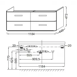 Комплект мебели для ванной Replay 120 см, белая, 4 выдвижных ящика, двойная раковина, анти-пар, с подсветкой, подвесной монтаж E4488-00+EB1418-NF+EB1048-G1C Jacob Delafon
