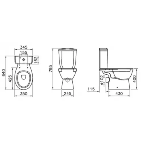 Унитаз-компакт July 35х64 см, с креплением, нижняя подводка, горизонтальный выпуск, без сиденья E24541RU-00 Jacob Delafon