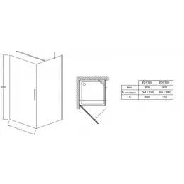 Душевая дверь Contra 90х200 см, 6 мм E22T91-GA Jacob Delafon