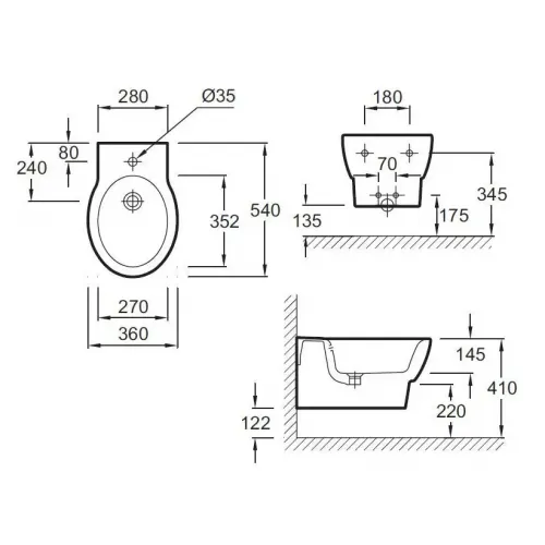 Биде Ove 36х54 см, подвесное, без крышки E1586-00 Jacob Delafon