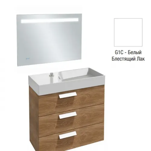 Комплект мебели для ванной Rythmik 80 см, белый блестящий лак, с подсветкой, функцией анти-пар и часами, 3 ящика, с подсветкой, подвесной монтаж EB1160-NF+EXP112-Z-00+EB1308-G1C Jacob Delafon