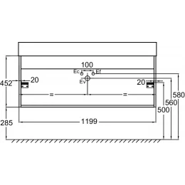 Модуль под раковину Vivienne 120х46х45,2 см, фасад и корпус: белый меламин, ручки хром EB1509-N18-N18 Jacob Delafon