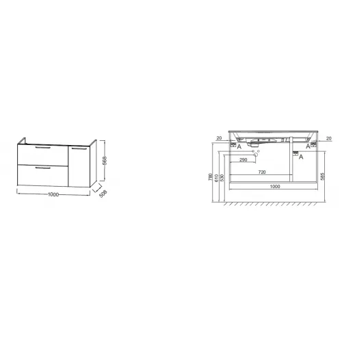 Модуль под раковину Odeon Rive Gauche 100х50,8х56,8 см, белый блестящий, ручки хром EB2544-R5-N18 Jacob Delafon