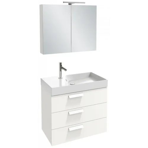 Комплект мебели для ванной Rythmik 80 см, белый блестящий лак, 3 ящика, 4 ящ. для хранения, с подсветкой, с подсветкой, подвесной монтаж EXO112-Z-00+EB1309-G1C+EB796RU-G1C Jacob Delafon
