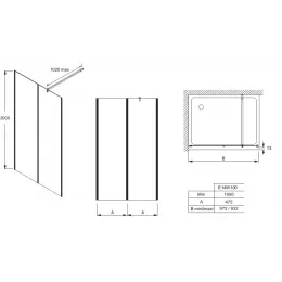 Душевая перегородка Walk-In Serenity 100х200 см, анти-известковое покрытие, 6 мм, черный профиль E14W100-BLV Jacob Delafon