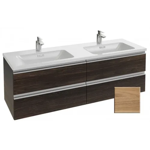 Комплект мебели для ванной Vox 140 см, ореховое дерево, 4 ящика, двойная раковина-столешница, с подсветкой, подвесной монтаж EB1420-NF+EB2020-RA-E16+EXAA112-Z-00 Jacob Delafon