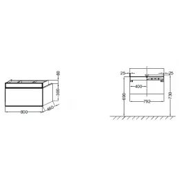 Модуль под раковину Terrace 80х48х38 см, 2 розетки, белый блестящий, 2 ящика, система push-to-open EB1731RU-G1C-G1C Jacob Delafon