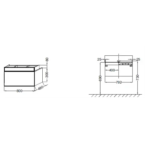 Модуль под раковину Terrace 80х48х38 см, 2 розетки, белый блестящий, 2 ящика, система push-to-open EB1731RU-G1C-G1C Jacob Delafon