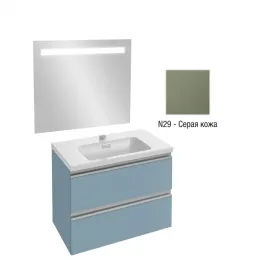 Комплект мебели для ванной Vox 80 см, серая кожа, 2 выдвижных ящика, с функцией анти-пар, подвесной монтаж, с подсветкой EB1413-NF+EXAE112-Z-00+EB2028-RA-N29 Jacob Delafon