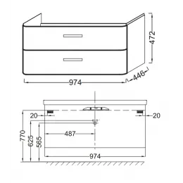 Модуль под раковину Replay 97,5х45х47 см, белый блестящий, 2 выдвижных ящика EB1047-G1C Jacob Delafon