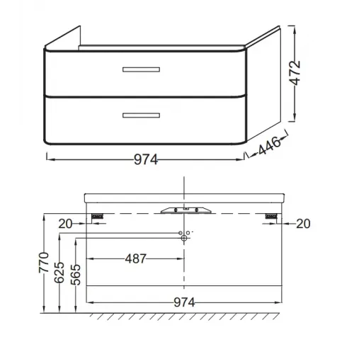 Модуль под раковину Replay 97,5х45х47 см, белый блестящий, 2 выдвижных ящика EB1047-G1C Jacob Delafon