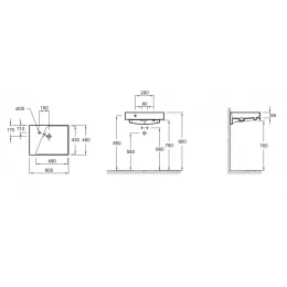 Подвесная раковина Formilia Rythmik 60х46х8,5 см, с одним отверстием для смесителя слева, с переливом, санфарфор EXQ112-00 Jacob Delafon