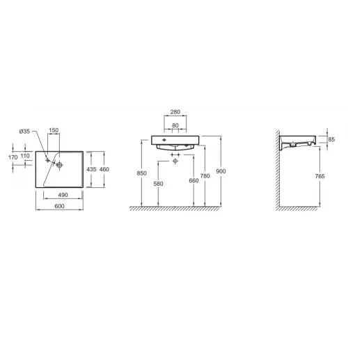Подвесная раковина Formilia Rythmik 60х46х8,5 см, с одним отверстием для смесителя слева, с переливом, санфарфор EXQ112-00 Jacob Delafon