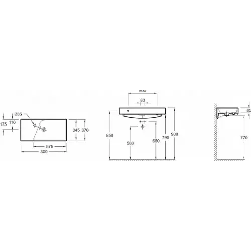 Подвесная раковина Rythmik 80х37х11 см, санфарфор XP112K-Z-00 Jacob Delafon