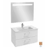 Комплект мебели для ванной Vox 80 см, 2 ящика, блестящий белый, изогнутая ручка, подвесной монтаж, с подсветкой EB2078-R1-N18+EB1413-NF+EXAE112-Z-00 Jacob Delafon
