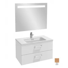 Комплект мебели для ванной Vox 80 см, 2 ящика, блестящий белый, изогнутая ручка, подвесной монтаж, с подсветкой EB2078-R1-N18+EB1413-NF+EXAE112-Z-00 Jacob Delafon