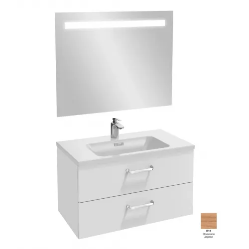 Комплект мебели для ванной Vox 80 см, 2 ящика, блестящий белый, изогнутая ручка, подвесной монтаж, с подсветкой EB2078-R1-N18+EB1413-NF+EXAE112-Z-00 Jacob Delafon