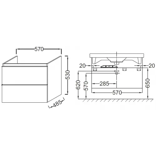 Модуль с раковиной Odeon Up 60 см, подвесная, беый лак, 2 ящика, механизм плавное закрывание, раковина-столешница., подвесной монтаж EB878-N18+E4778-00 Jacob Delafon