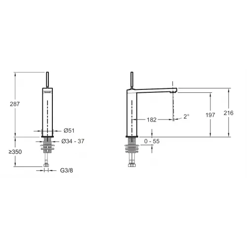 Высокий смеситель на столешницу Composed 28,7 см, неповоротный излив, без донного клапана E73053-ND-CP Jacob Delafon