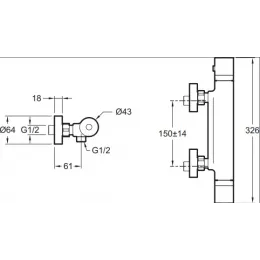 Настенный смеситель без излива Edgar термостат, без лейки E29846-CP Jacob Delafon
