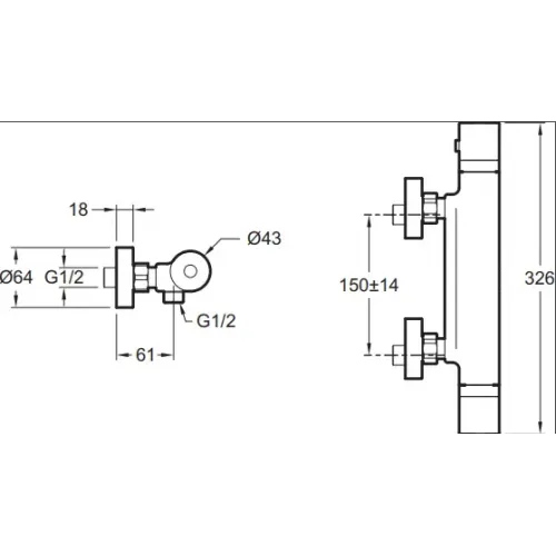 Настенный смеситель без излива Edgar термостат, без лейки E29846-CP Jacob Delafon