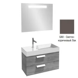 Комплект мебели для ванной Rythmik 80 см, светло-коричневый лак, 1 отверстие под смеситель, полотно, с подсветкой, подвесной монтаж EB1160-NF+EXO112-Z-00+EB1303-G80 Jacob Delafon