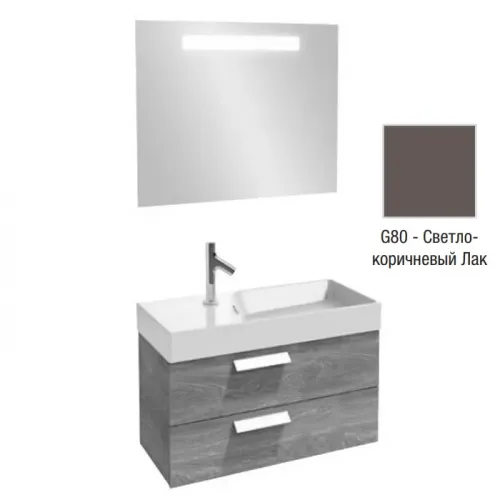 Комплект мебели для ванной Rythmik 80 см, светло-коричневый лак, 1 отверстие под смеситель, полотно, с подсветкой, подвесной монтаж EB1160-NF+EXO112-Z-00+EB1303-G80 Jacob Delafon