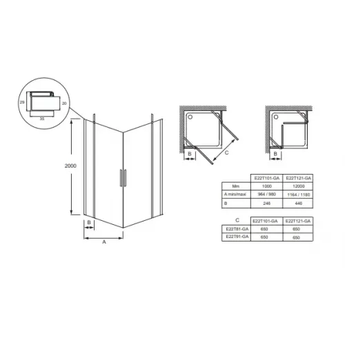 Душевая дверь для ограждения Contra 120х200 см, 6 мм E22T121-GA Jacob Delafon
