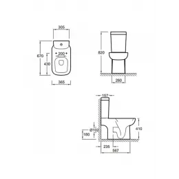 Унитаз-компакт Replay 36,5х67 см, нижняя подводка, горизонтальный выпуск, без сиденья 4973K-00+E4832-00 Jacob Delafon