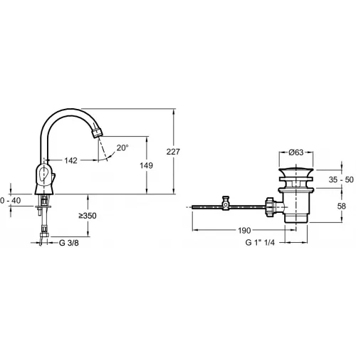 Смеситель для умывальника Galeo CD поворотный излив, с донным клапаном E72920-CP Jacob Delafon