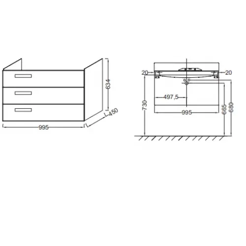 Модуль под раковину Formilia Rythmik 99,5х45х63,4 см, арлингтонский дуб EB1310-E70 Jacob Delafon