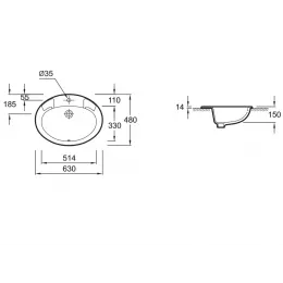 Встраиваемая сверху раковина Ovaledessus 63х48 см, санфарфор, с отв. под смеситель E1273-00 Jacob Delafon
