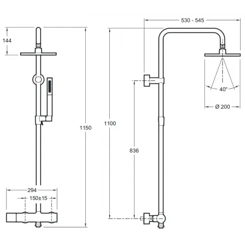 Душевая система без излива Toobi 1 режим, 20 см, round, верхний душ, с лейкой E15370-CP Jacob Delafon