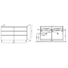 Модуль под раковину Vox 140х46х45,2 см, ореховое дерево, с 4 ящиками, встроенные ручки EB2020-RA-E16 Jacob Delafon