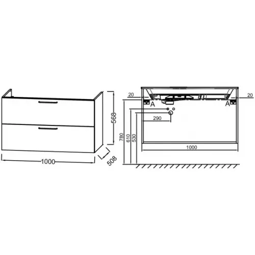 Модуль под раковину Odeon Rive Gauche 100х50,8х56,8 см, 2 ящика, белый блестящий, ручки хром EB2524-R5-N18 Jacob Delafon