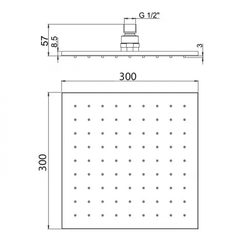 Верхний душ PAINI 300 мм, квадратный, черный брашированный PVD (PZ)