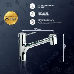 Смеситель для кухни PAINI Cox выдвижной излив, хром (CR)