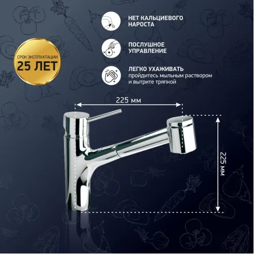 Смеситель для кухни PAINI Cox выдвижной излив, хром (CR)