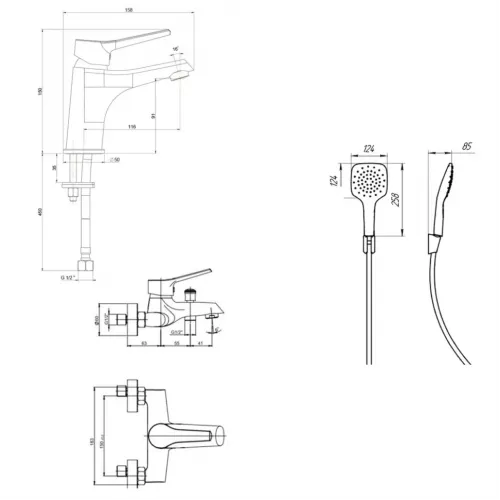 Комплект смесителей PAINI Messina 3в1, для раковины и ванны с лейкой