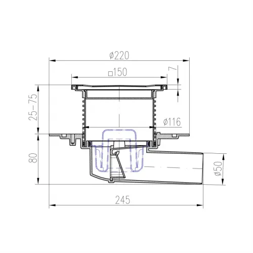 Душевой трап с решеткой PAINI 150х150 мм