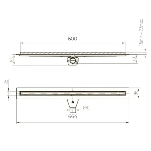 Душевой лоток PAINI Slim Line 600 мм D50, черный матовый