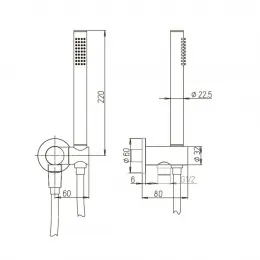 Комплект ручной лейки для встройки со шлангом, черный (YO)